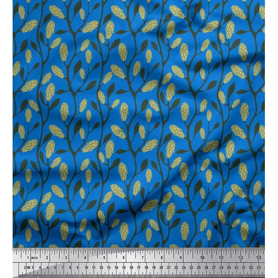 Soimoi Blue Georgette Viscose Fabric Leaves & Clover Floral Print Fabric by the Yard 42 Inch Wide