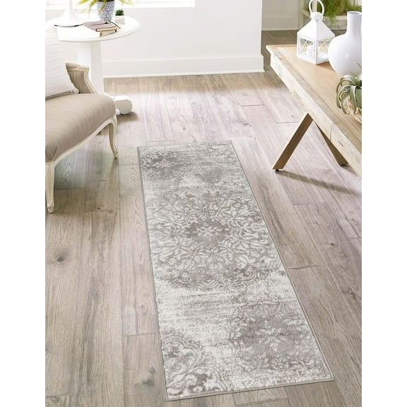 Rugs.com Monte Carlo Collection Rug – 2' x 13' Runner Light Gray Medium Rug Perfect For Living Rooms, Large Dining Rooms, Open Floorplans