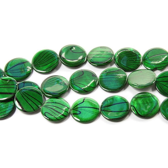 19mm Green Mother Of Pearl Hand-Painted Puffed Coin Beads Genuine Gemstone Natural Jewelry Making