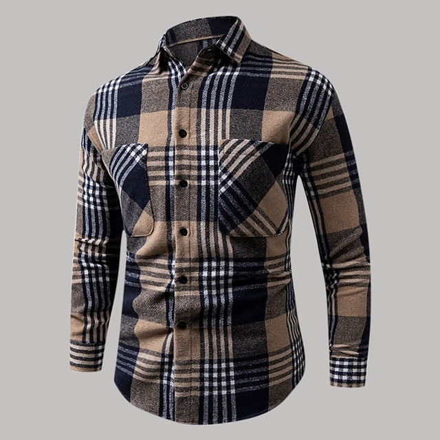 Blusa y camisa de manga larga con cuello vuelto para hombre, estampada, informal, formal, con solapa, de poliéster
