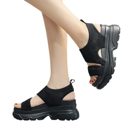 

QYZEU Peep Toe Wedges Tire Slides Sandals Women Dropshipping Custom Logo Roma Mesh Knitted Breathable Black Wedge Sandals Women Sports Sandals