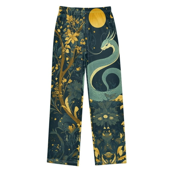 FORMRS Kids Pajama Pants with Pockets Size 6-8Y Boys Lounge Sleep Bottoms, Green Celestial Serpent