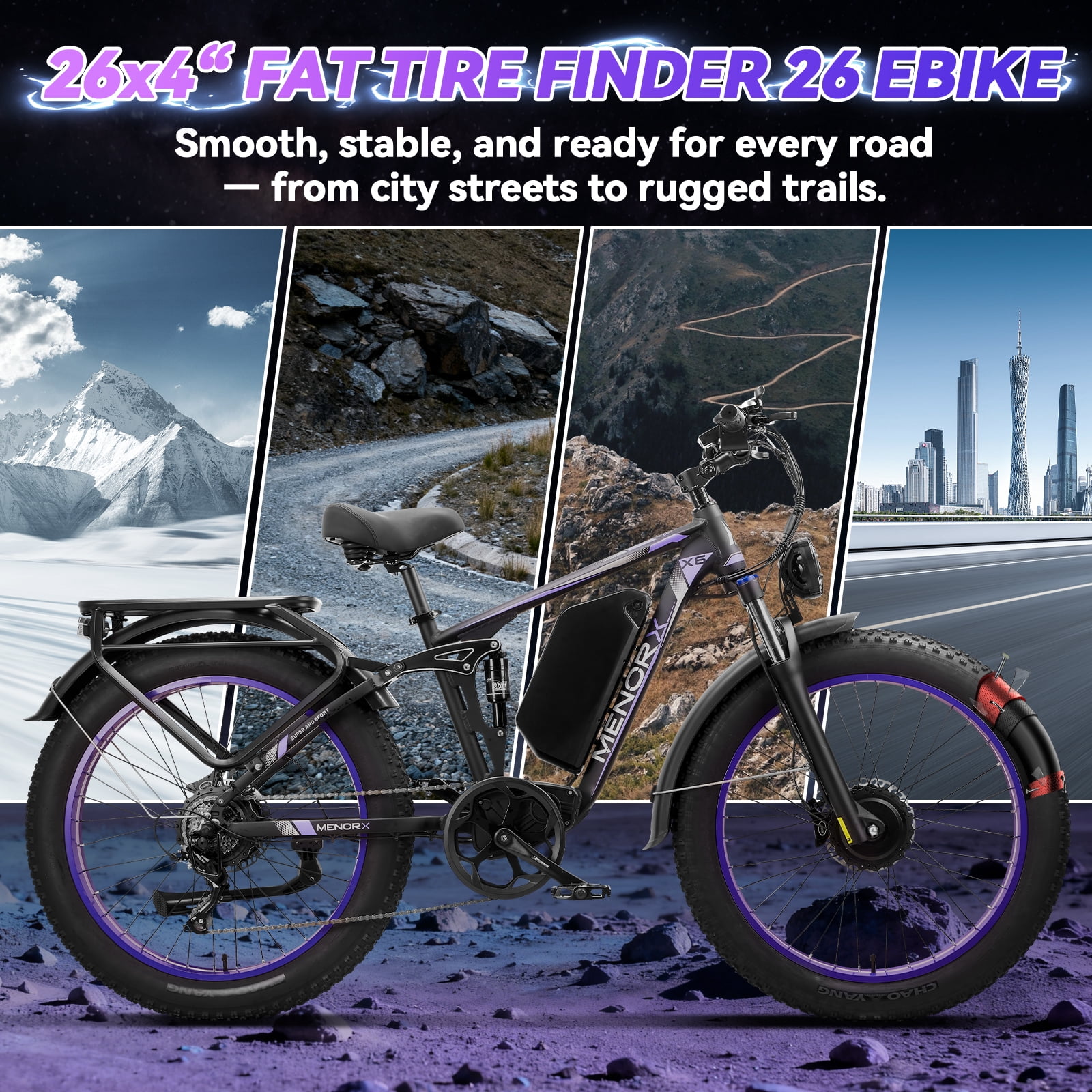 8000W Dual Motor Electric Bike, 26"x4" Fat Tire E-Bike with 60V 25Ah Battery, up to 50 MPH & 105-Mile Range, Full Suspension