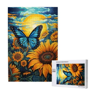 Wooden Puzzles for Adults 1000 Pieces - Colorful Cloud Butterfly Sunflower Challenge Jigsaw Puzzles for Adults, Wood Puzzles Adult for Games Party Holiday(19.7 × 29.5 Inches)