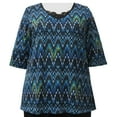 thumbnail image 1 of Viviana Women's Plus Size 3/4 Sleeve V-Neck Top - Turquoise Chevron - 6X, 1 of 3