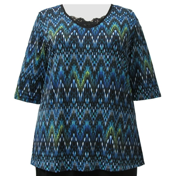 Viviana Women's Plus Size 3/4 Sleeve V-Neck Top - Turquoise Chevron - 6X