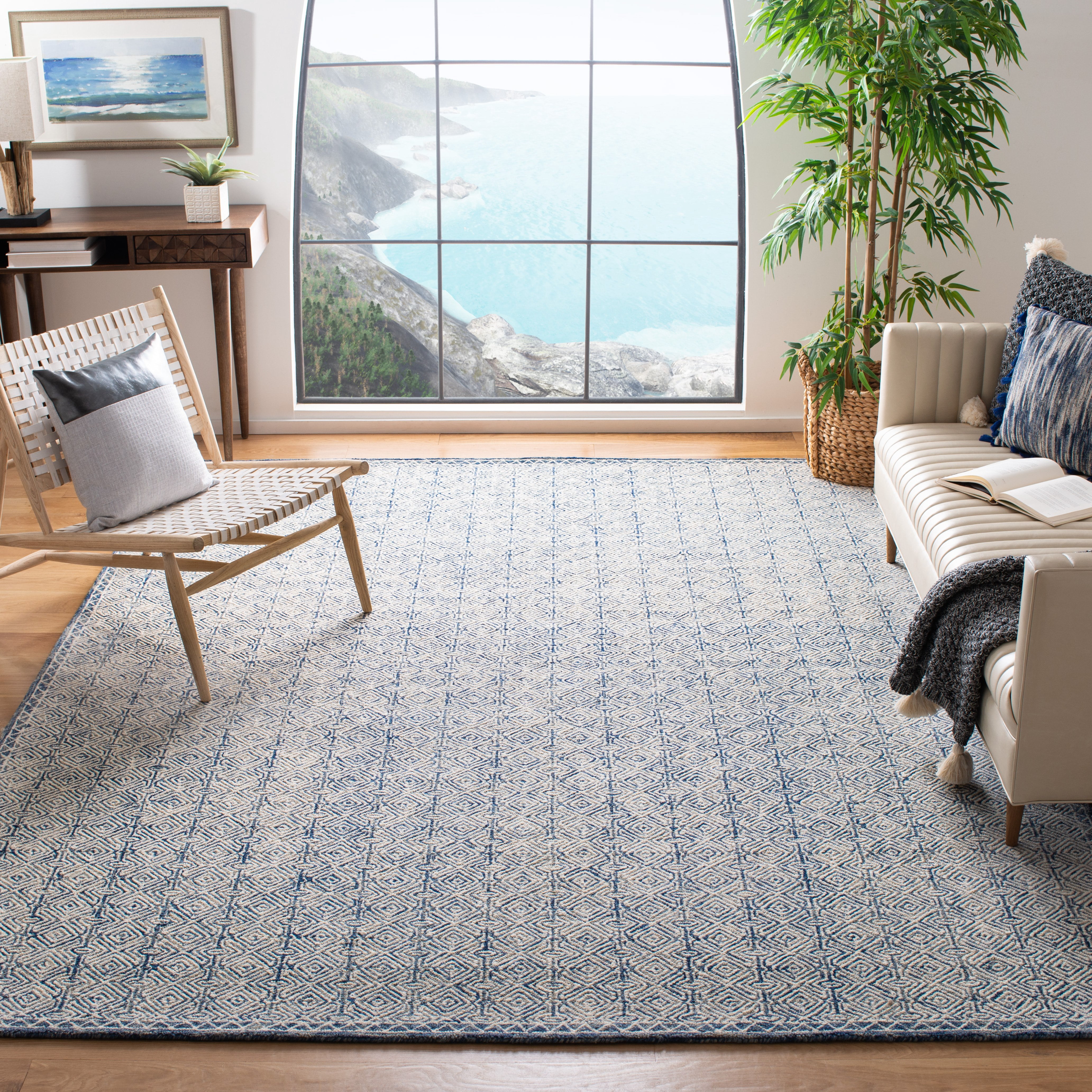 SAFAVIEH Micro-Loop Winthrop Geometric Area Rug, Navy/Ivory, 8' x 10'