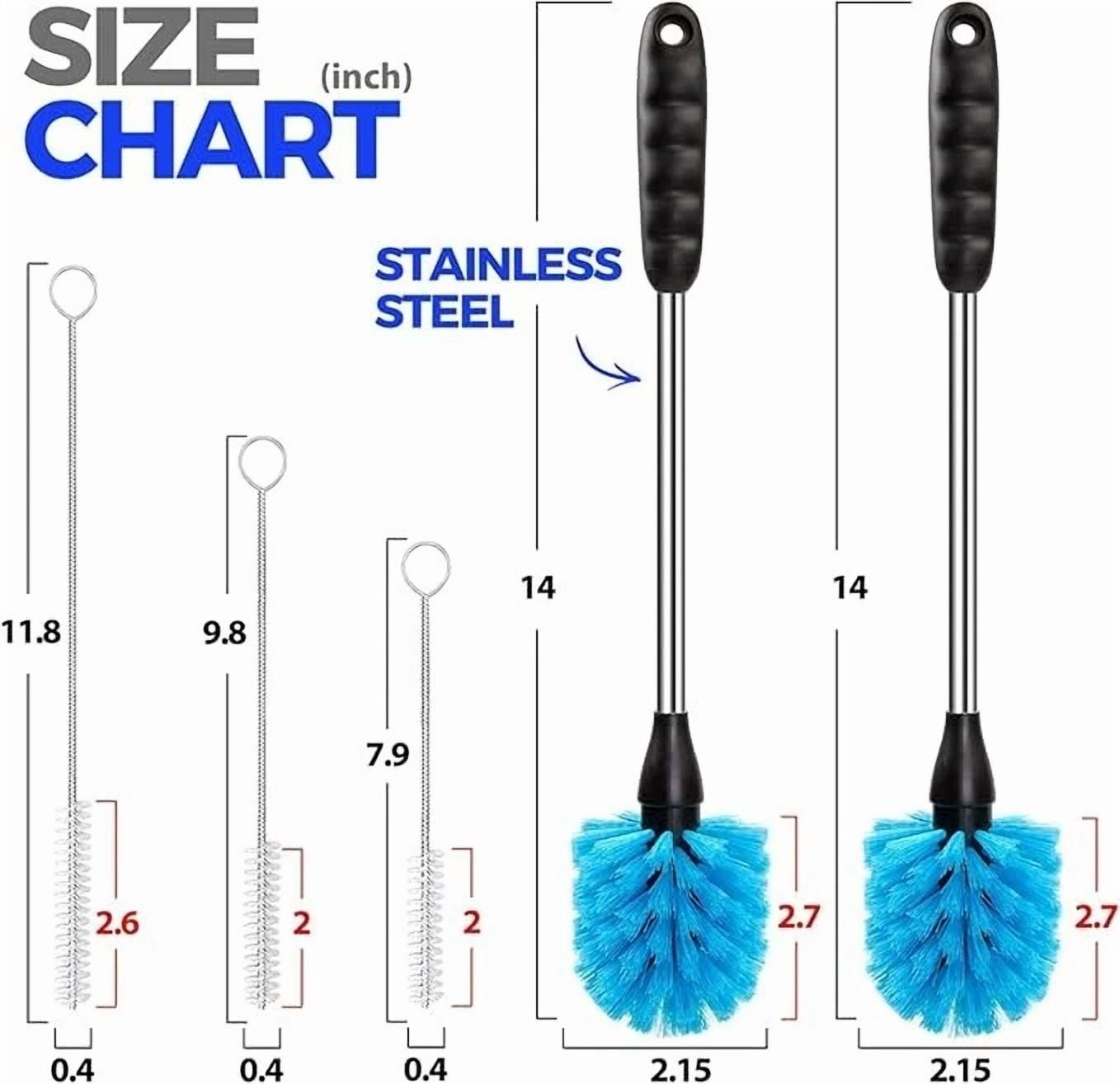 CIRCLE- "Set Of 5 Bottle Brush Cleaners – 14" Long Handle Stainless Steel Brushes"