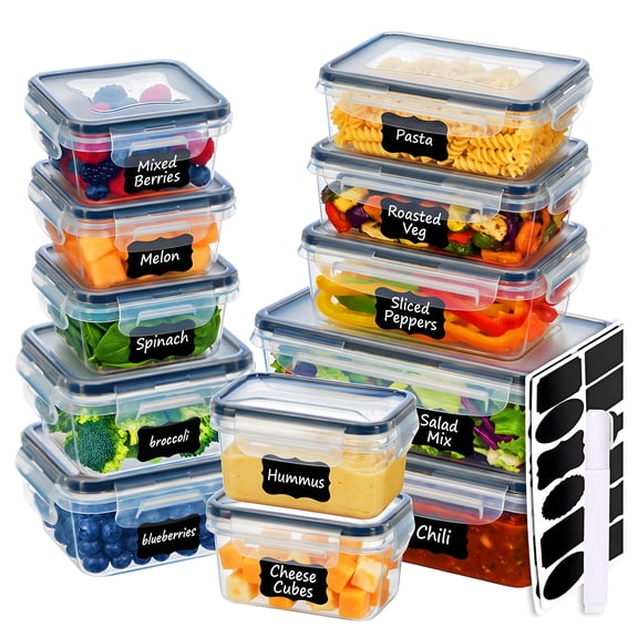 Asnews 24 Pcs Food Storage Containers With Lids, Reusable Meal Prep Containers, Bpa-Free, Leak-Proof With Labels & Pen (12 Ctn & 12 Lids)