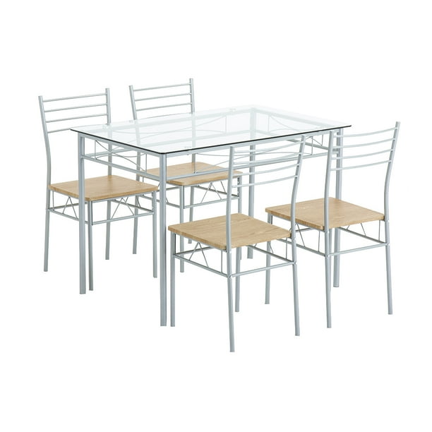 Newtall 5 Piece Dining Table Set 4 Chairs Glass Top Kitchen Breakfast