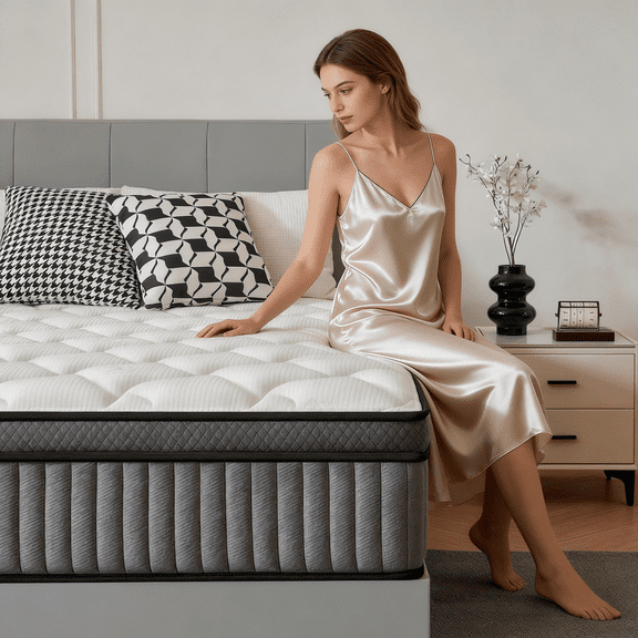 Giovanly Queen Size Mattress 12 inch Hybrid Medium Firm Mattresses in a Box, Memory Foam and Individually Wrapped Pocket Coils for Motion Isolation & Edge Support, CertiPUR-US Certified