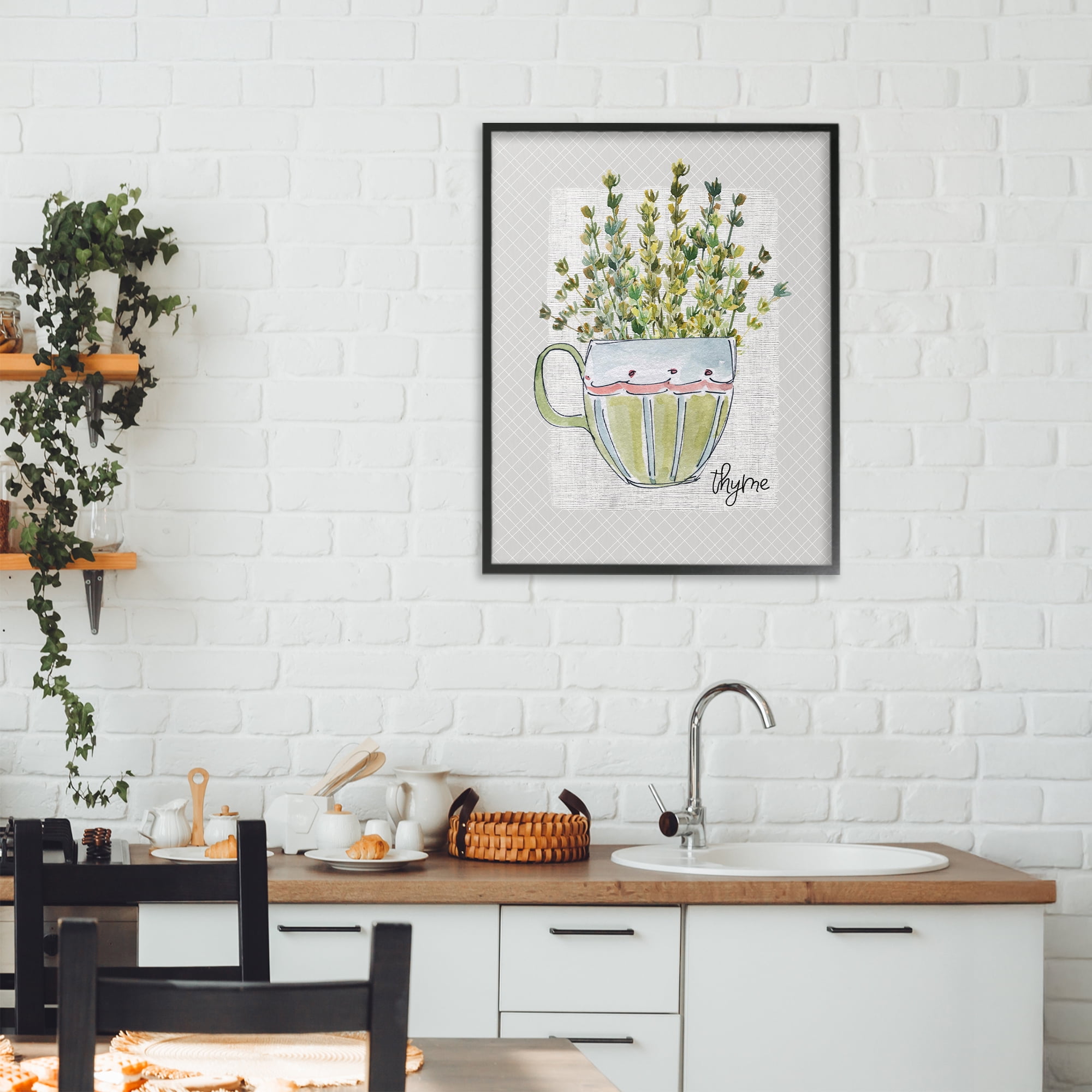Stupell Industries Thyme Herb Mug Black Framed Giclee Art, design by Livi Finn