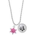 thumbnail image 1 of Delight Jewelry Hot Pink Snowflake with Hot Pink Crystal Silvertone Script Initial Disc - U - Charm Necklace, 20"+3", 1 of 4