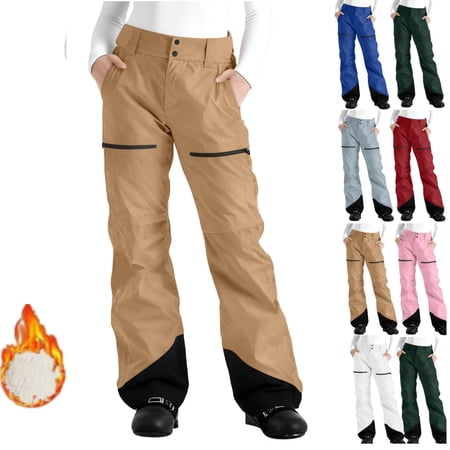 Gamivast Snow Pants for Women Water Resistant Winter Fleece Lined Ski Pants with Pockets Color Block Straight Leg Warm Snowboard Pant Outdoor Hiking Outfits