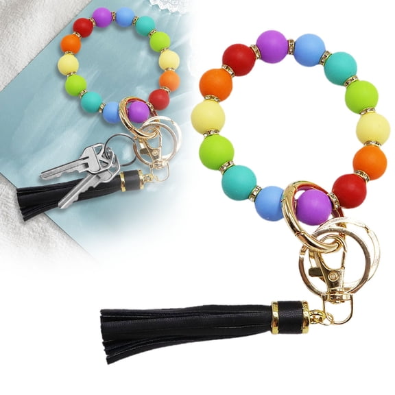 YYKihy Silicone Beaded Bracelet Wrist Keychain Hanging Ornament European PU Tassel Hand Chain & Key Ring Womens Key