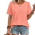 thumbnail image 2 of Women's Casual Fashion Solid Color Round Neck Puff Sleeve Short Sleeve Shirt Blouse Top Loose Fit Breathable Lightweight Summer Tunic | CSEONE,Orange L, 2 of 6