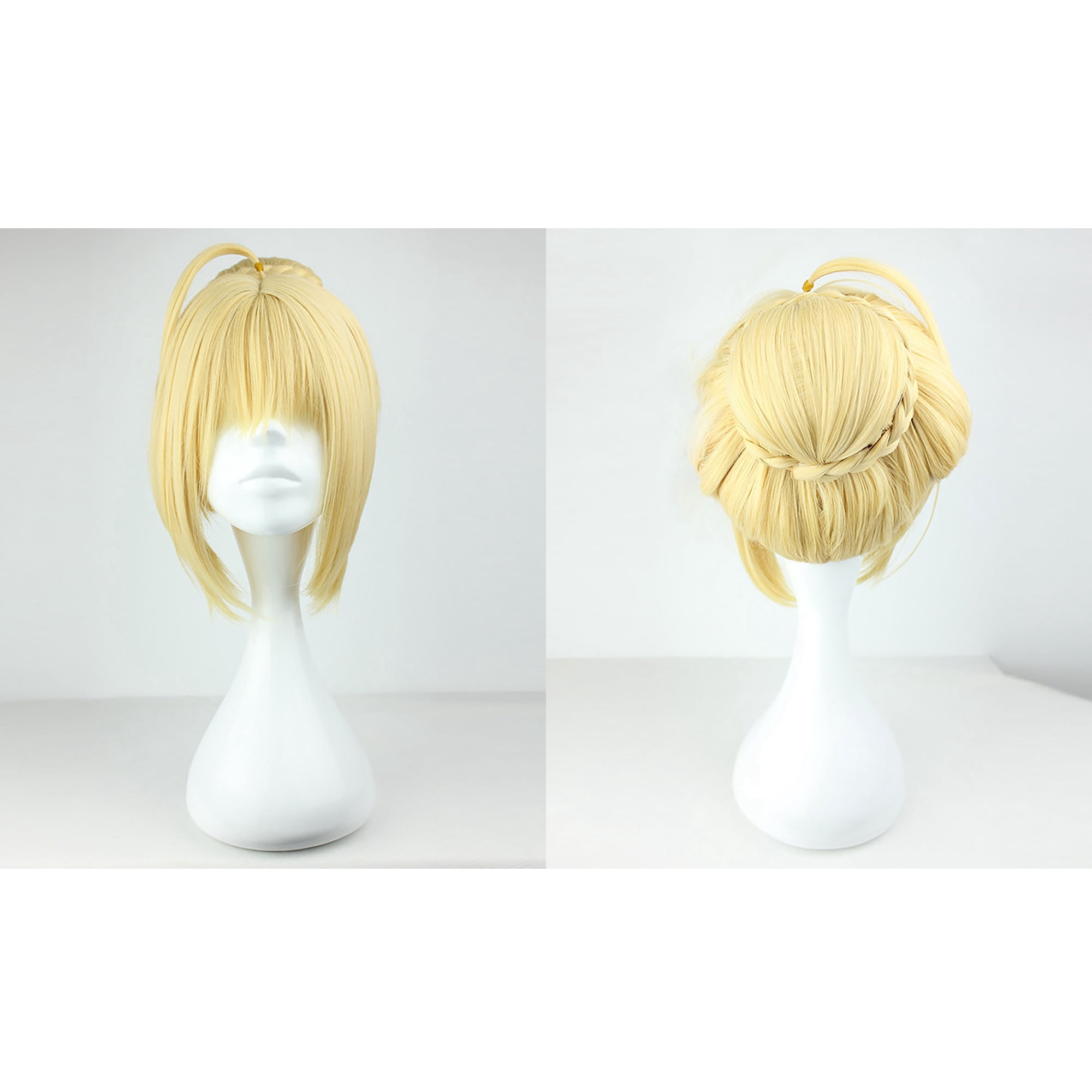 Unique Bargains Human Hair Wigs for Women with Wig Cap Medium Long Hair 18" Gold Tone Wigs