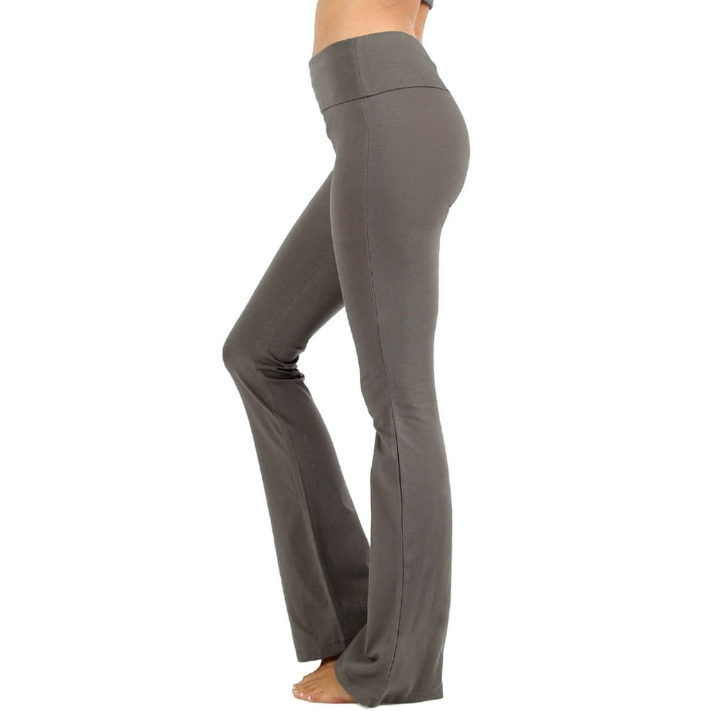 Zenana Zenana Women Plus Size Fold Over Waist Cotton Stretch Flare Leg Boot Cut Yoga Pants