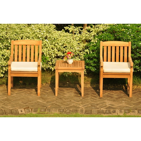 Teak Dining Set: 2 Seater 3 Pc: 21" Sack Square Side Table & 2 Devon Arm/Captain Chairs Outdoor Patio Grade-A Teak Wood WholesaleTeak #WMDSDVb