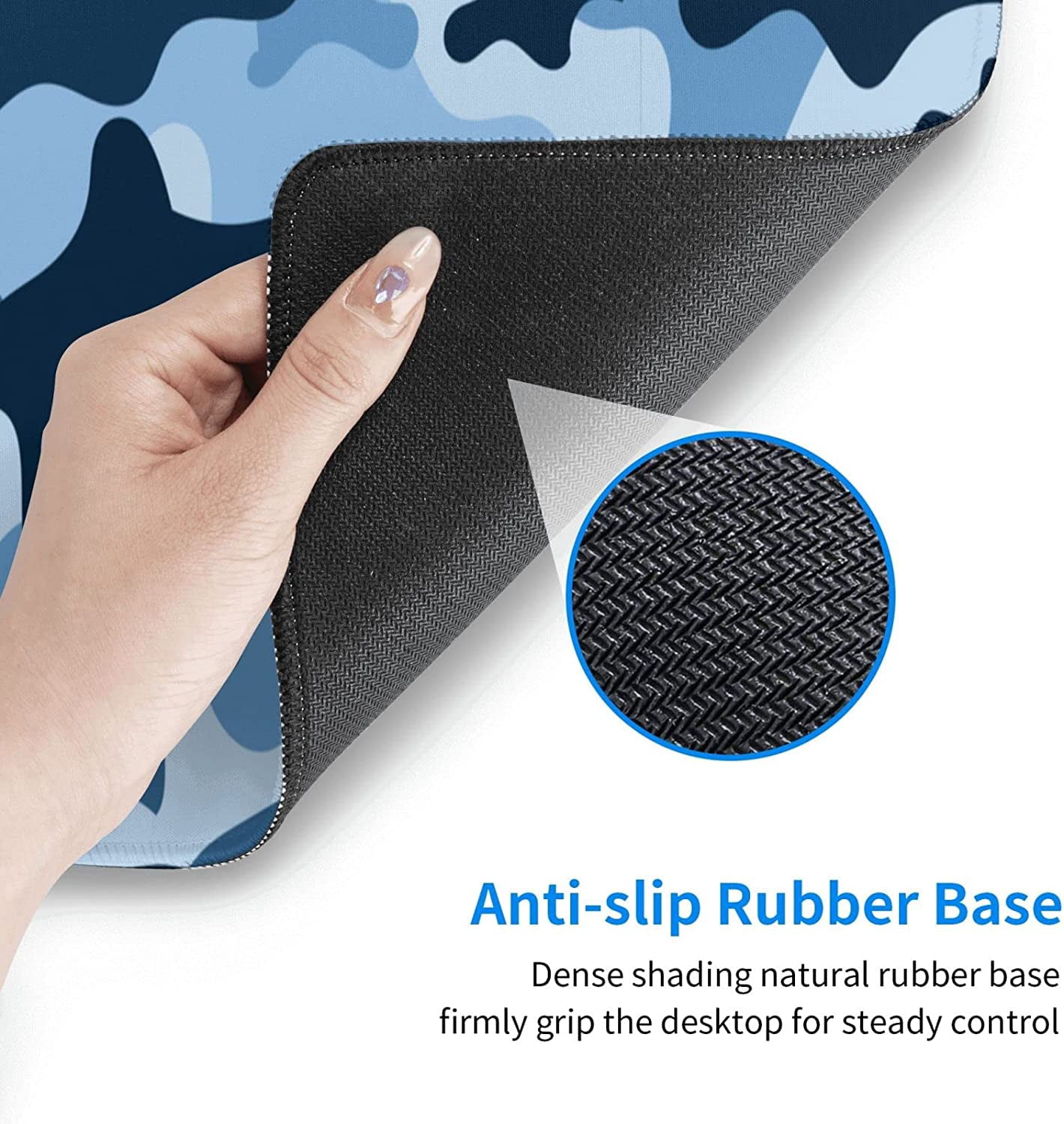 Navy Blue Camo Gaming Mouse Pad XL, Extended Stitched Edges Mousepad, Large Mouse Mat Desk Pad, Long Non-Slip Rubber Base Mice Pad（31.5x12 Inch）