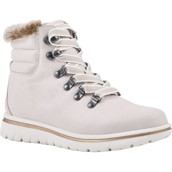CLIFFS BY WHITE MOUNTAIN Shoes Hallett Womens Casual Hiker Style Bootie 8.5 Winter White/Fabric/Fur