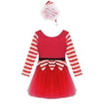 thumbnail image 4 of iiniim Kids Girls Christmas Party Outfits Long Sleeve Stripes Tulle Dress Leotard Tutu Dress with Hat Red 4, 4 of 7