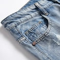 thumbnail image 6 of WREESH Men's Denim Shorts Washed Ripped Jeans Shorts Casual Zipper Middle Waist Pockets Denim Shorts Loose Short Pants Light Blue, 6 of 9