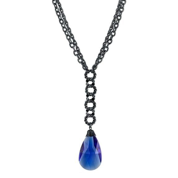 2028 Jewelry Blue Pearshape Briolette Y-Necklace For Women 16"   3" Extender
