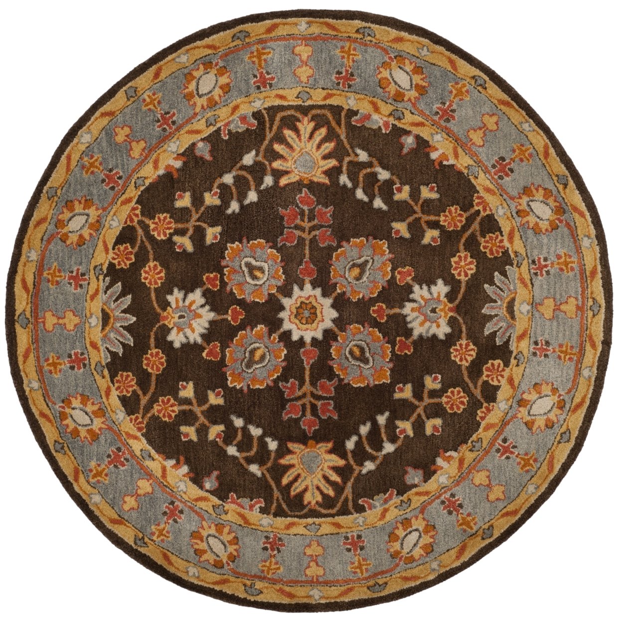 SAFAVIEH Heritage Genette Traditional Wool Area Rug, Charcoal/Blue, 6' x 6' Square