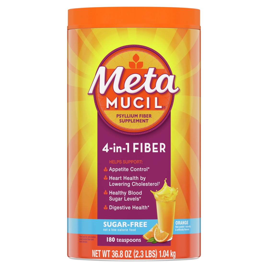 Metamucil Suplemento de Fibra, Polvo de Fibra sin Azúcar para la Salud Digestiva, Naranja, 180 Porciones