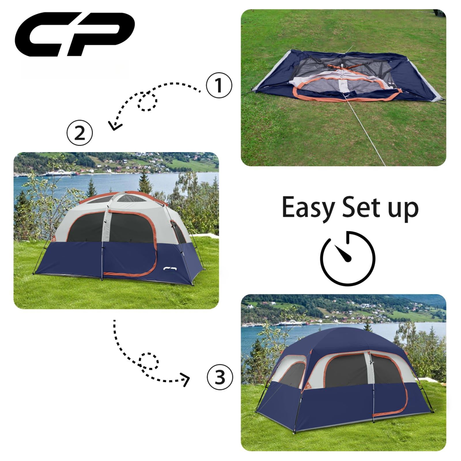 Upgraded 6/8 Person Camping Tents  Waterproof Windproof Family Tent With Larger Mesh Windows & Door Double Layer Easy Set Up All-season Dome Top Rainfly Carry Bag