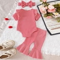 thumbnail image 4 of CAICJ98 Baby Girl Easter Outfit Newborn Infant Short Sleeve Bunny Embroidery Romper Flared Pants Set Headband Cute Clothes (Red,3-6 Months), 4 of 5