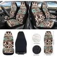 thumbnail image 2 of Yuyamidu Brown Cow Print Car Seat Cover Set of 12 Western Aztec Front Seat Covers Steering Wheel Cover Seatbelt Pads Armrest Cover Trash Can Air Vent Holder Rearview Mirror Cover Coasters Keychain, 2 of 7