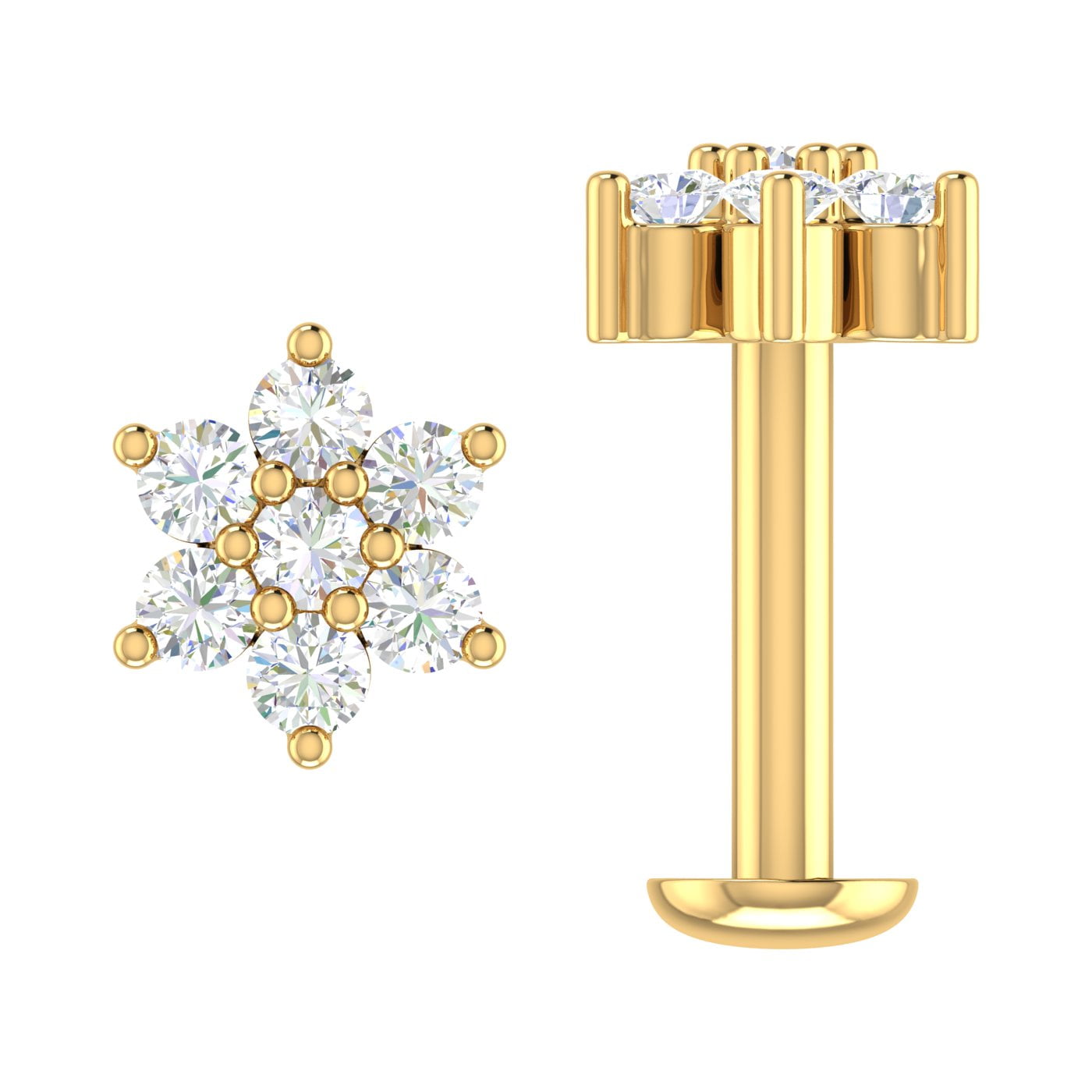 18K Gold Diamond Nose Pin with 0.15 Ct Diamond - 235-NP092 in 0.350 Grams