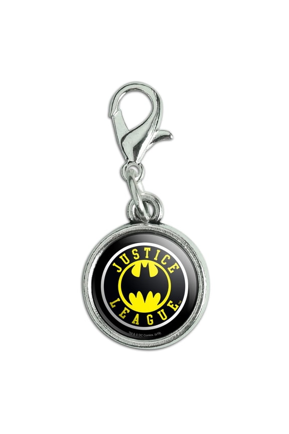 Justice League Batman Athletic Logo Antiqued Bracelet Pendant Zipper Pull Charm with Lobster Clasp