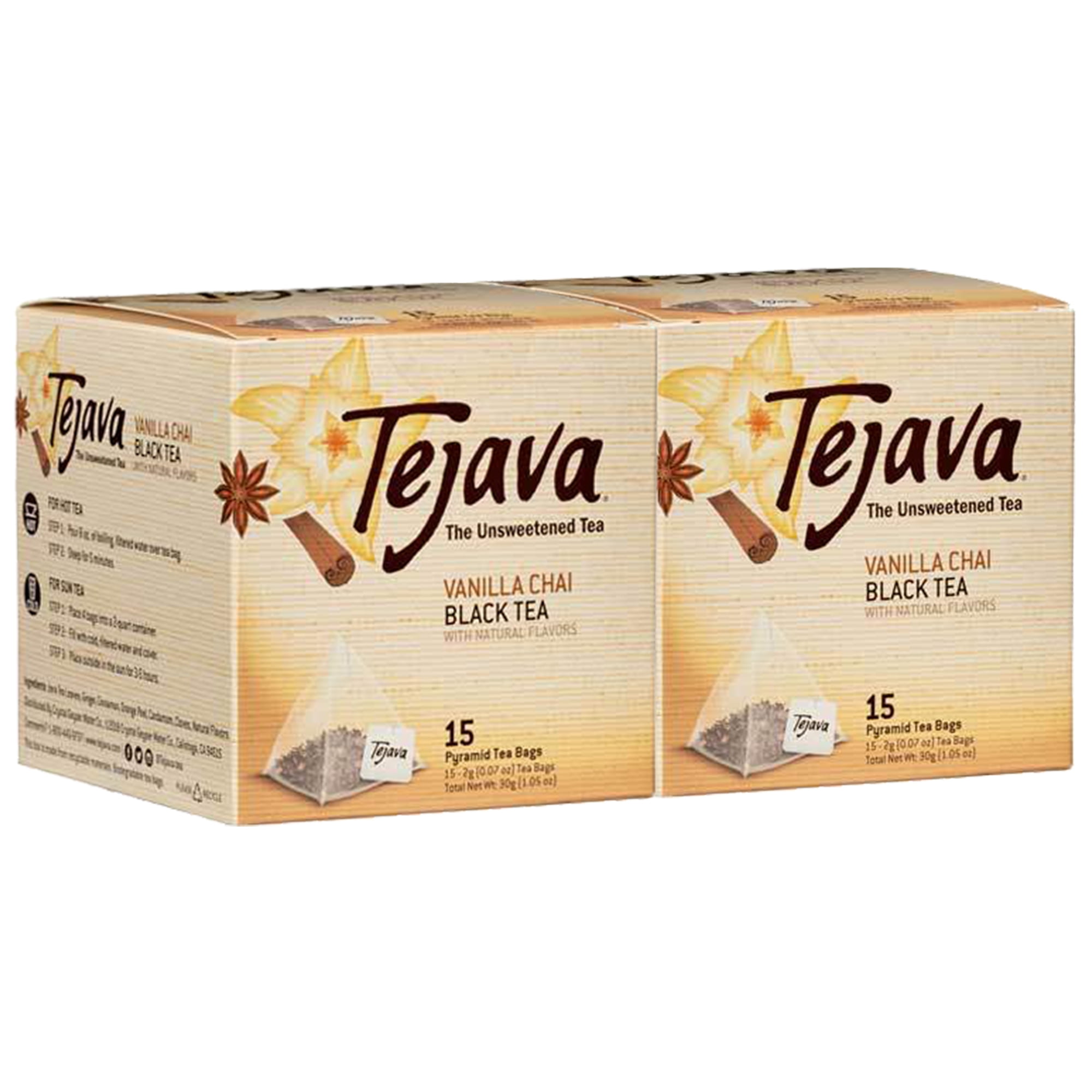 Tejava Black Tea Bags, Vanilla Chai, 30 Pack, Unsweetened, NonGMO