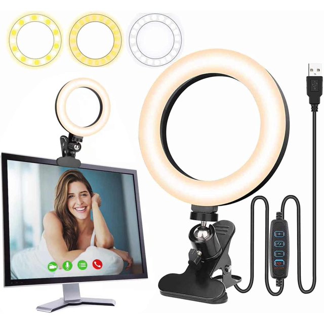Clip On Ring Light for Computer/Laptop Monitor, Self Broadcasting