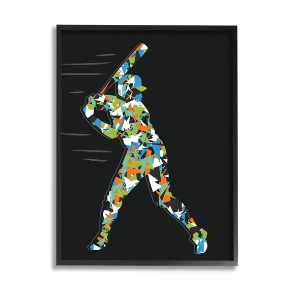 Stupell Industries Patterned Sports Baseball Player Graphic Art Black Framed Art Print Wall Art, Design by Arrolynn Weiderhold