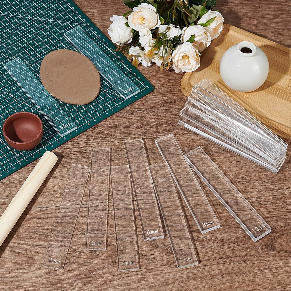 1 Set Acrylic Clay Guide Tool Sets Rectangle Clear 152x25x2~10mm 16pcs