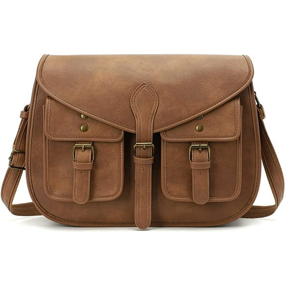 CoCopeaunts Shoulder Bag for Women Multi Pocket Crossbody Bag PU Leather Handbag Retro Satchel Large Capacity Purse