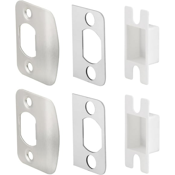 shiyou-Standard Door Restorer Strike Plates with Shims, Repair Kits to Fix Door won’t Latch in, Universal Latch Striker Catcher Replacement (2pack, Satin Nickel)