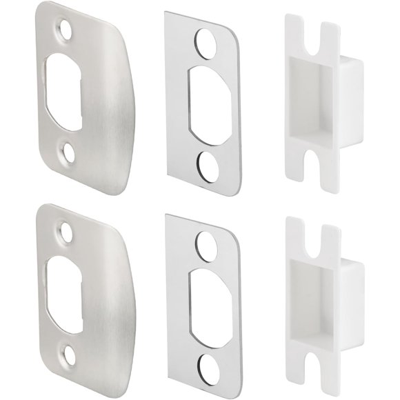 shiyou-Standard Door Restorer Strike Plates with Shims, Repair Kits to Fix Door won’t Latch in, Universal Latch Striker Catcher Replacement (2pack, Satin Nickel)