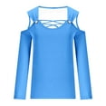 thumbnail image 4 of Women Cold Shoulder Long Sleeve Shirt Criss Cross Scoop Neck Tops Solid Color Tunic T-Shirts Blouse, 4 of 5
