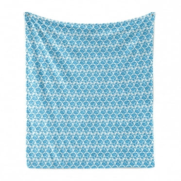 Abstract Soft Flannel Fleece Throw Blanket, Monochrome Design Ornamental Drops Repetition on Plain Backdrop, Cozy Plush for Indoor and Outdoor Use, 60" x 80", Sky Blue and White, by Ambesonne