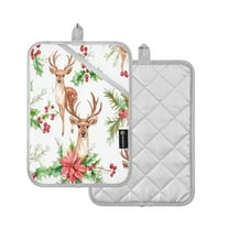 2 Pcs Pot Holders Sets Oven Mitts Square Potholders Oven Hot Pads Heat Resistant for Kitchen Cooking Baking 7"x9.8" Christmas Deer Pattern