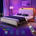 thumbnail image 4 of Rolanstar Queen Size Bed Frame with LED Light and Charging Station, Upholstered Headboard and Footboard, Metal Slat, Noise Free, Easy Assembly, Golden, 4 of 4