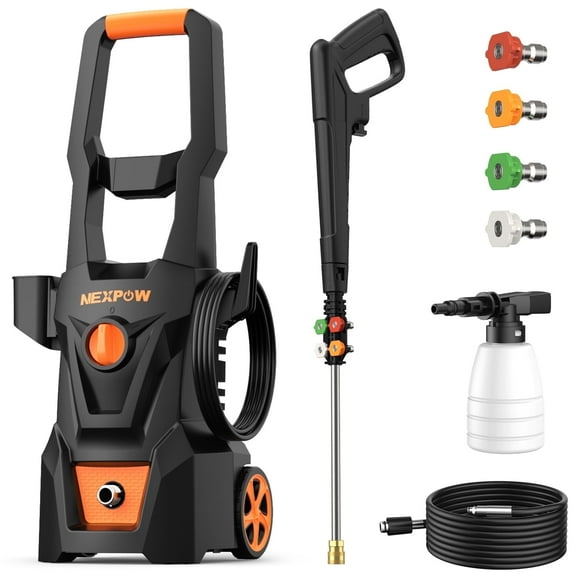 NEXPOW Hidrolavadora 2000W, 4000 PSI Máx., 2.6 GPM, con Manguera de 9 Metros, 4 Boquillas de Presión Diferentes, Hidrolavadora Eléctrica Cañón de Espuma, Ideal para Autos y Patios