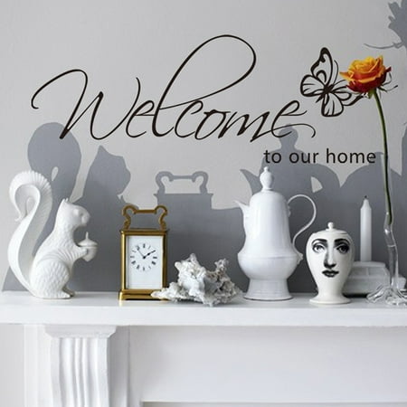 Art Decorations For Walls Outgeek Wall Stickers Butterfly Wall Decals Creative Personal Welcome To Our Home Stickers Removable Decorative Wall Art Decal Decoration for Living Room TV Background Bedroom Home Dorm Wall Decor ()