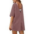 thumbnail image 3 of BUIgtTklOP Women's Summer Oversized Hot Short Tee Romper Casual Workout Athletic Romper Onesie Backless Loose Shorts Jumpsuit Overalls With Pocket, 3 of 5