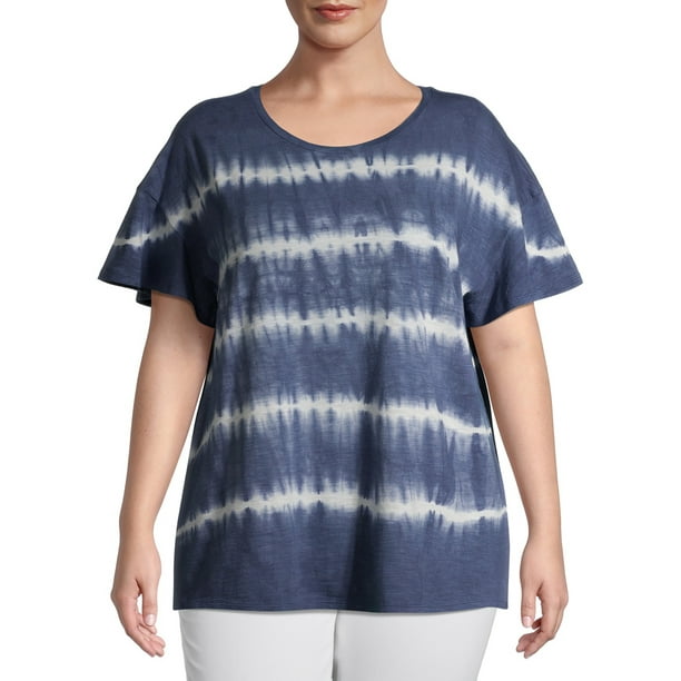 Terra & Sky - Terra & Sky Women's Plus Size Flutter Sleeve Tie Dye T ...